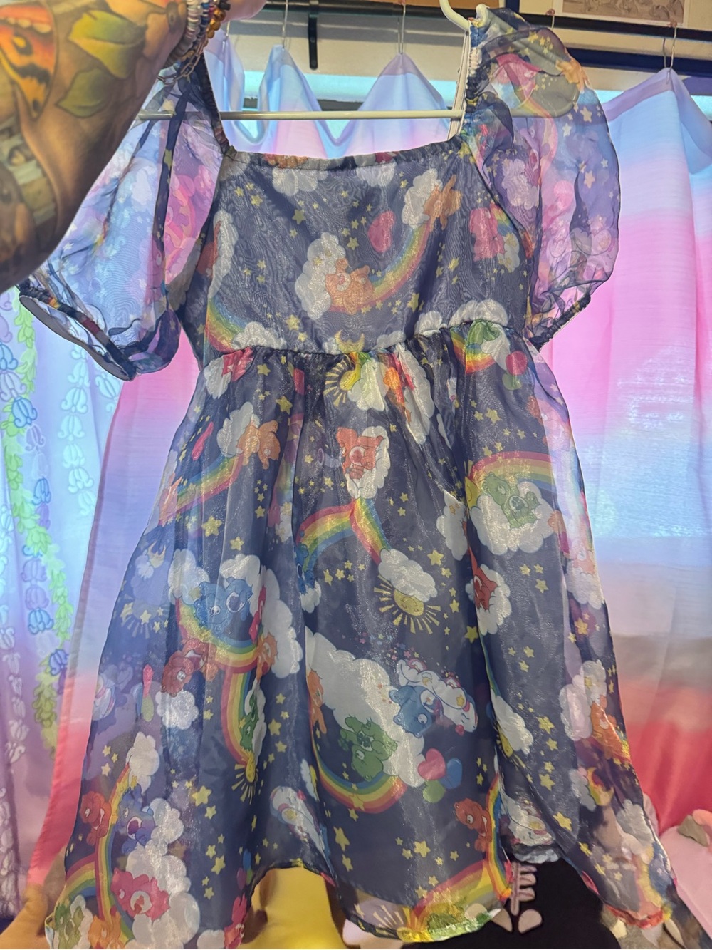 Care Bears Navy Rainbow Cloud Puff-Sleeve Dress